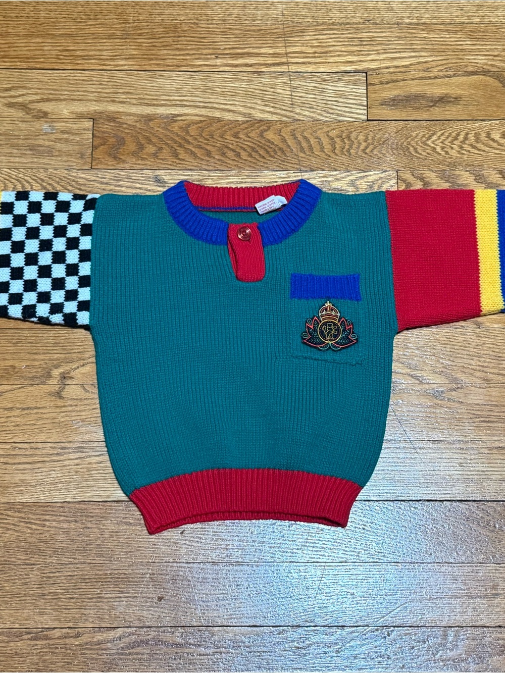 Vintage Colorblock Kids Sweater - Teal, Red, Black, Blue, Yellow